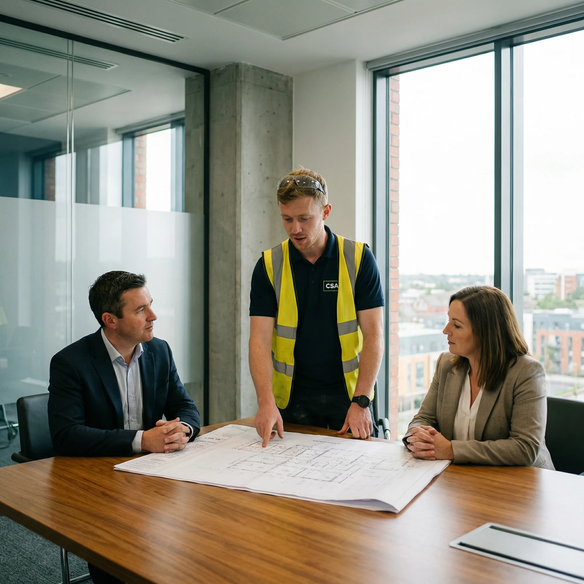 Commercial electrical consultant reviewing installation plans in Cork